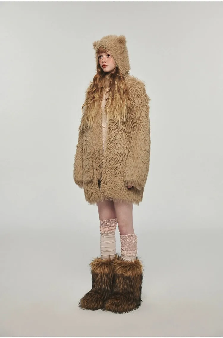 Mink Fur Coat with Tank Top Two-Piece Set