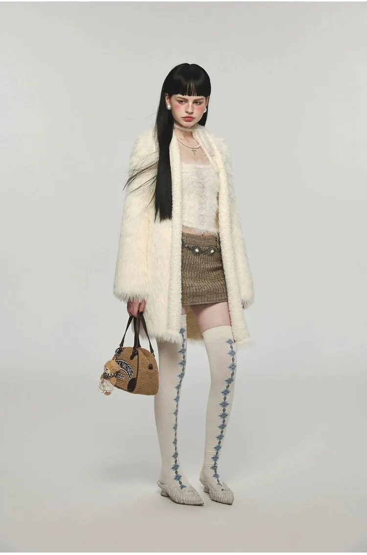 Mink Fur Coat with Tank Top Two-Piece Set