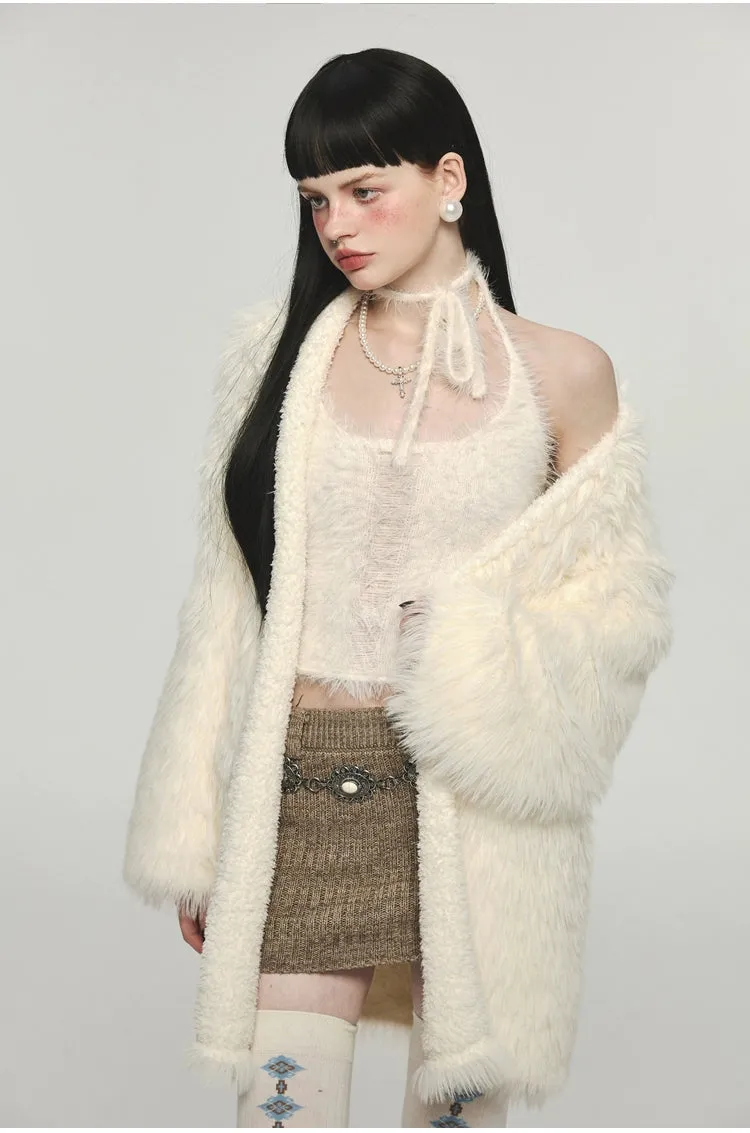 Mink Fur Coat with Tank Top Two-Piece Set