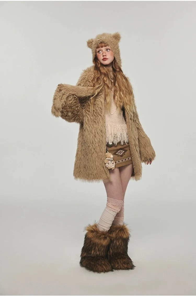 Mink Fur Coat with Tank Top Two-Piece Set