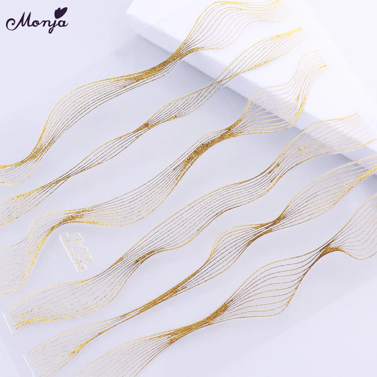 Monja Nail Art Sticker Laser Gold Metal Stripe Wave Line Tape Self-Adhesive Transfer Foils 3D DIY Decal Manicure Tips Decoration