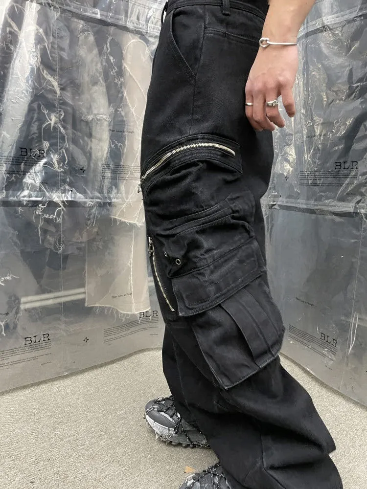 Multi pocket cargo denim pants