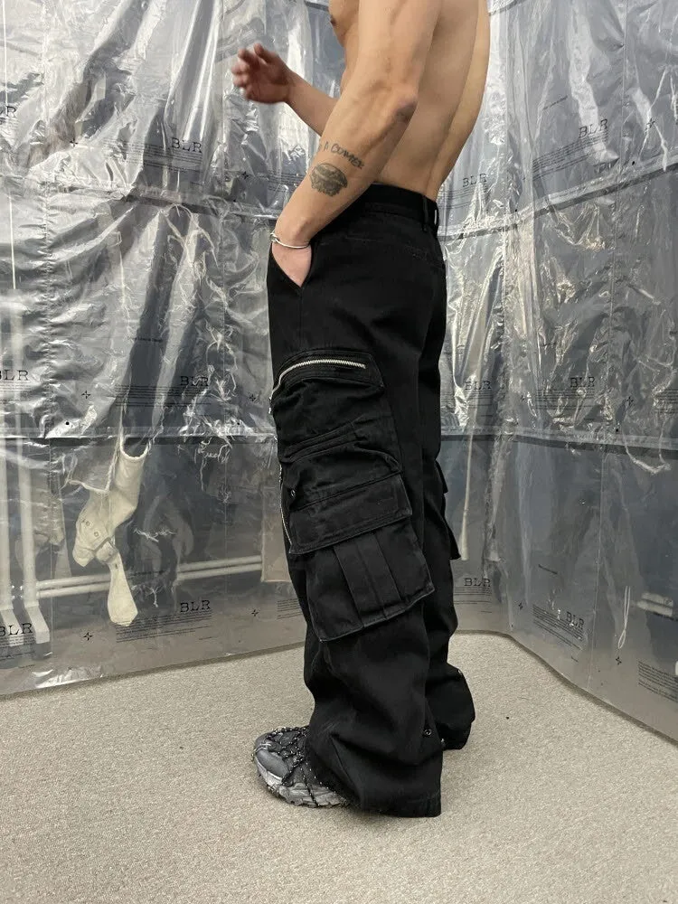 Multi pocket cargo denim pants