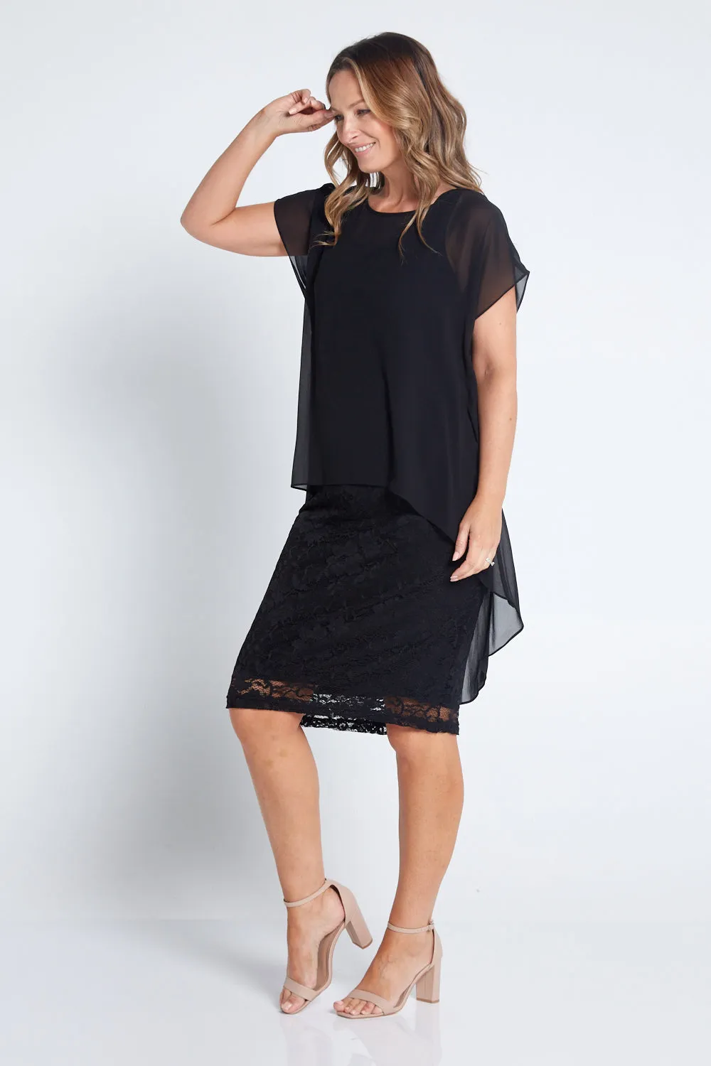 Ophelia Lace & Chiffon Dress - Black