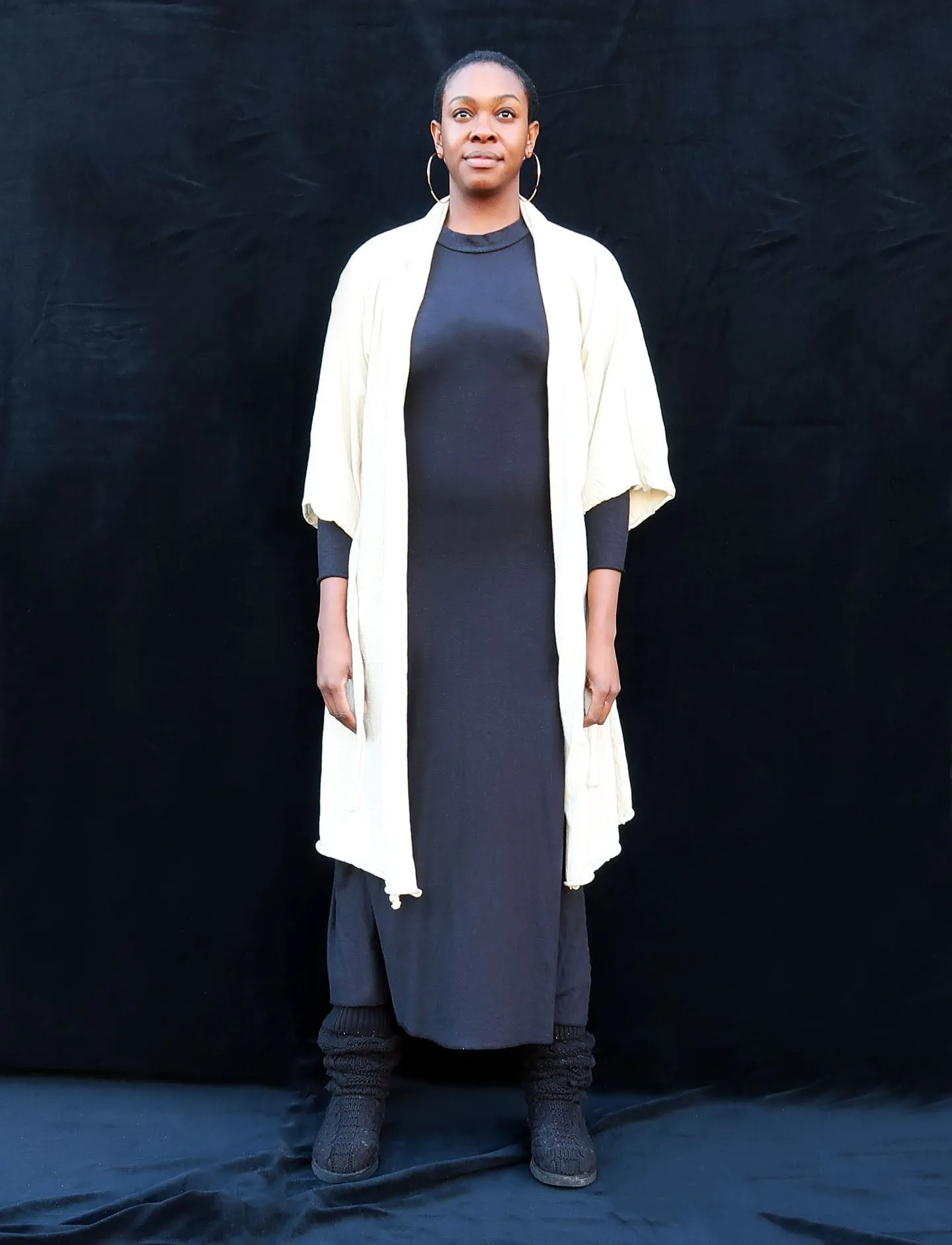 ORGANIC WOOL Kimono Belted Below Knee Jacket