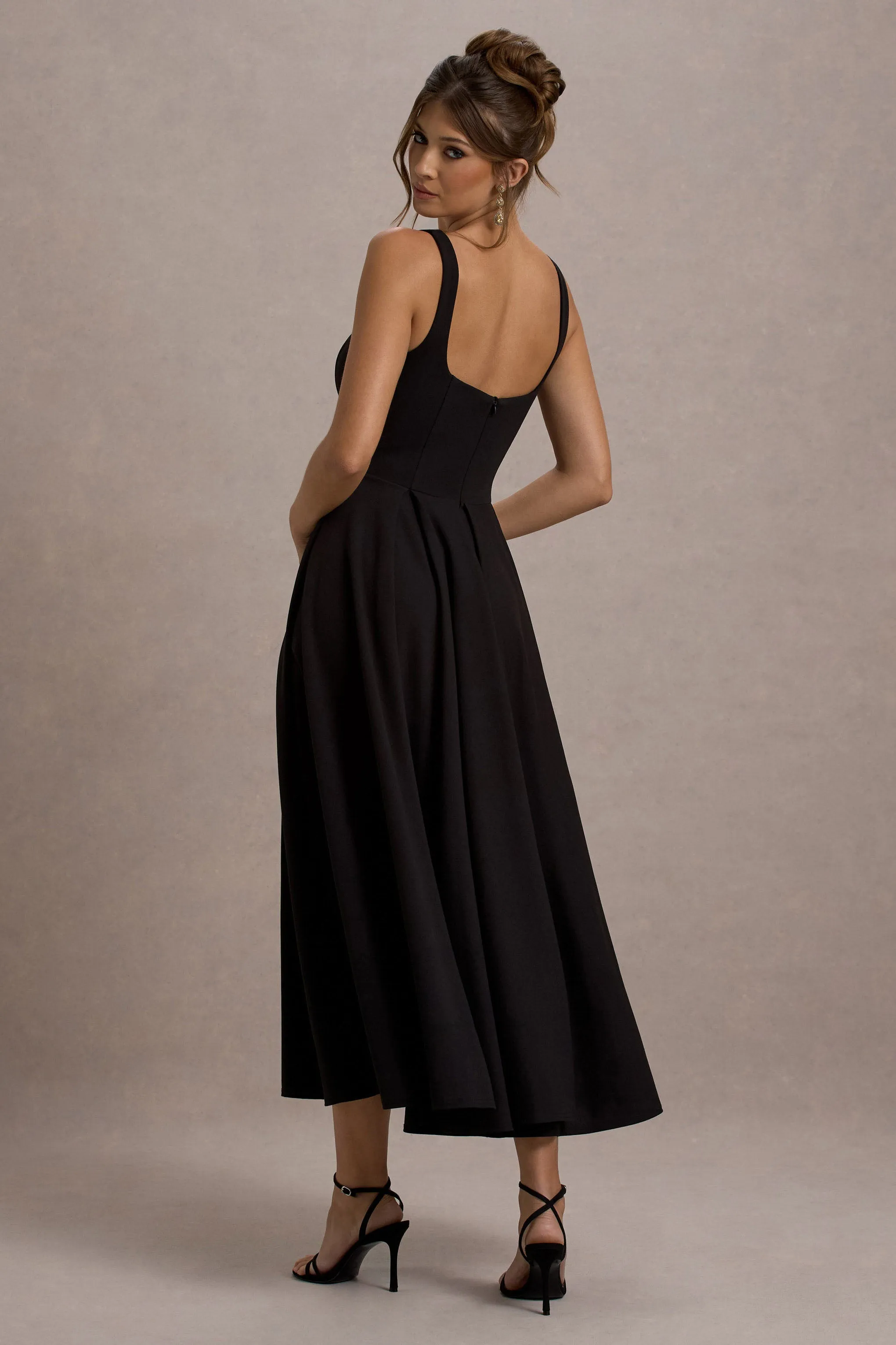 Parina | Black Strappy Volume-Hem Maxi Dress