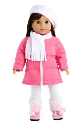 Parisian Adventure - Clothes for 18 inch Doll - Stylish Pink Coat, White Beret, Scarf and Leggings with Pink Boots