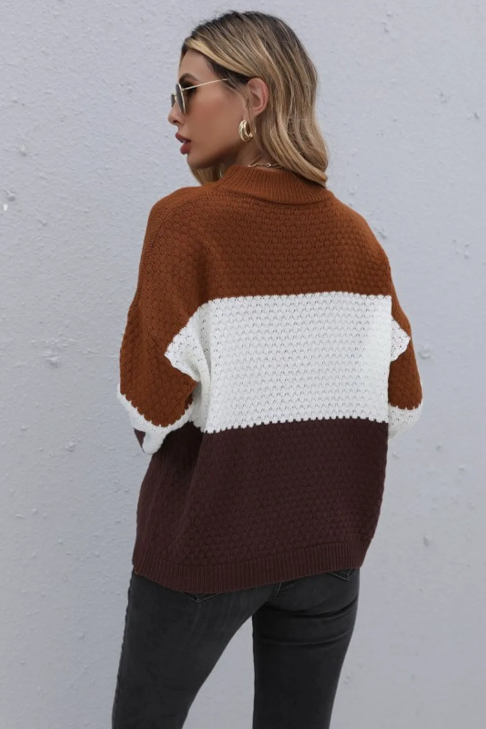 Perfee Color Block Long Sleeve Sweater