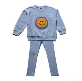 PETITE HAILEY SKY BLUE MULTI SMILE SWEATSHIRT & LEGGING SET