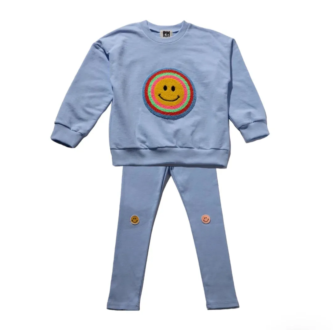 PETITE HAILEY SKY BLUE MULTI SMILE SWEATSHIRT & LEGGING SET