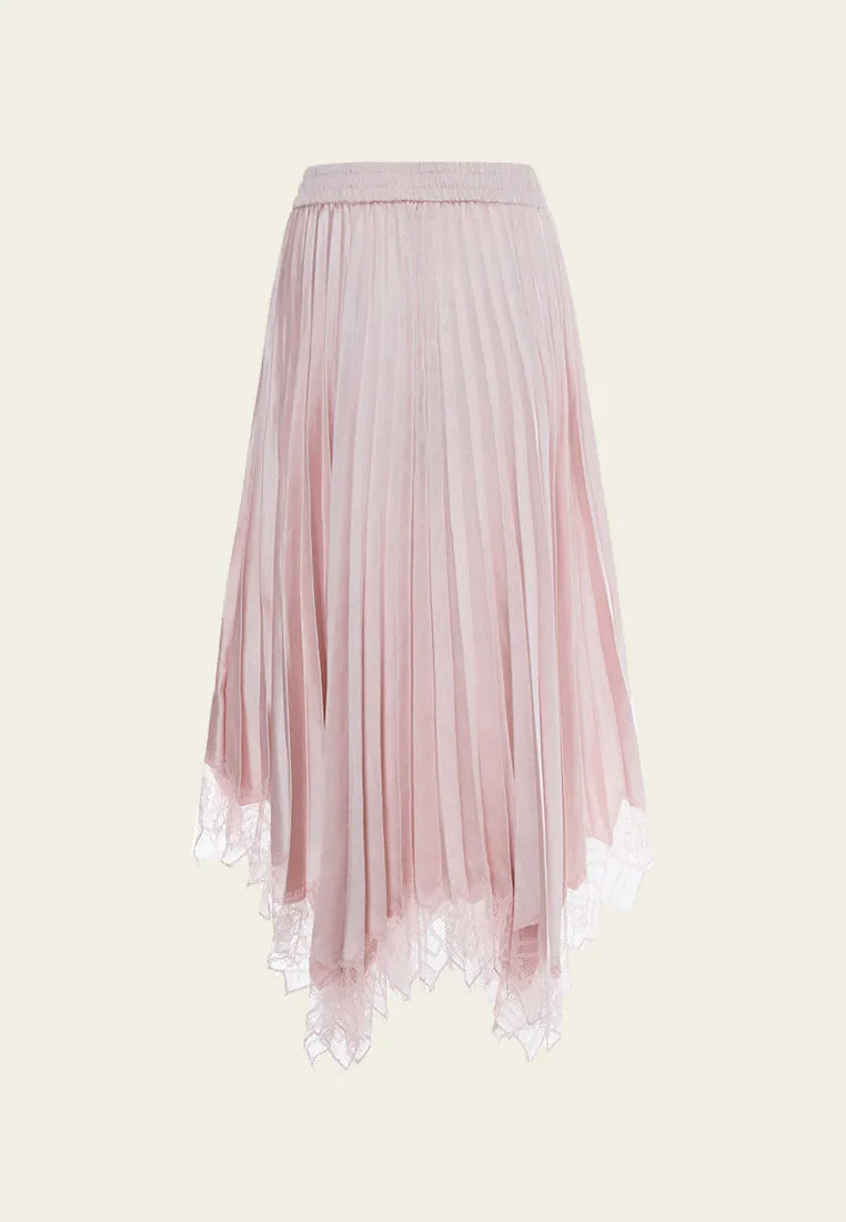 Pink Satin Pleated Midi Skirt