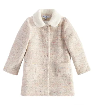 Pink Tweed Sherpa Collar Coat