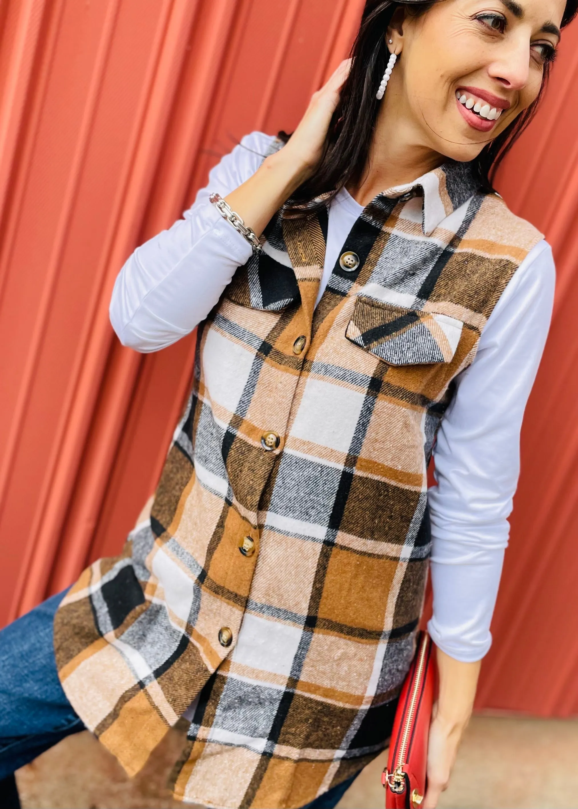 Plaid Button Up Vest Coat