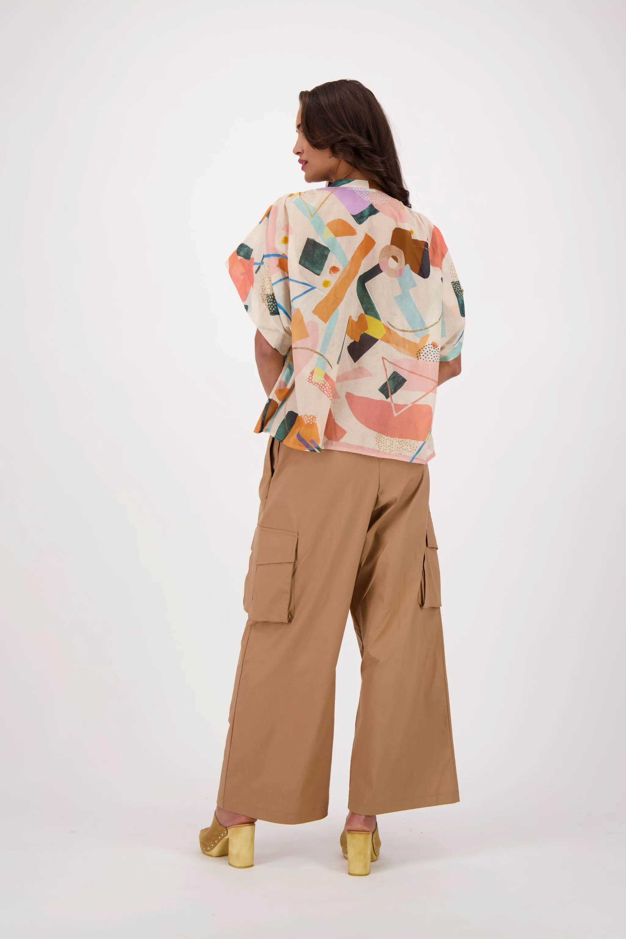 Pleated Front Wide-Leg Cargo Pants