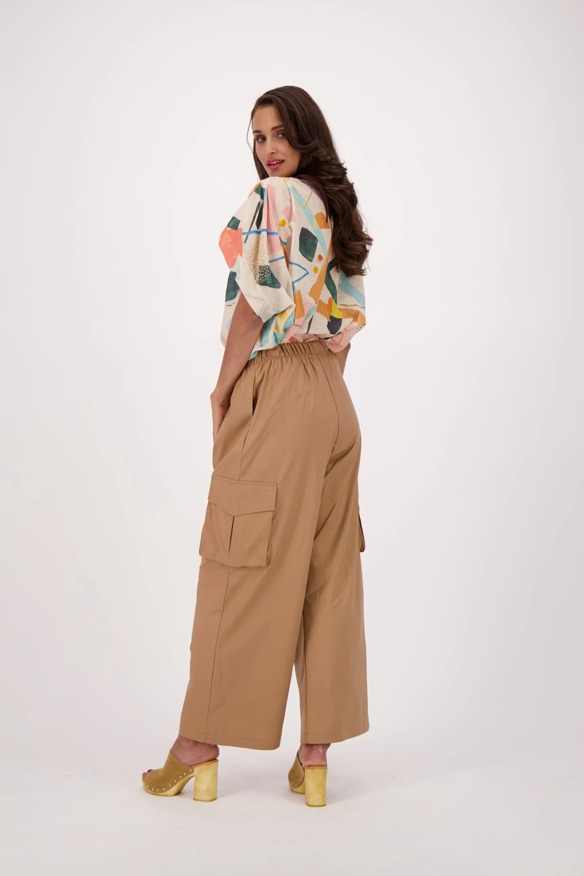 Pleated Front Wide-Leg Cargo Pants