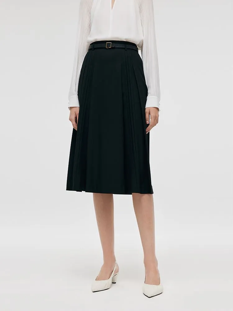 Pleated Women Half Skirt With Belt