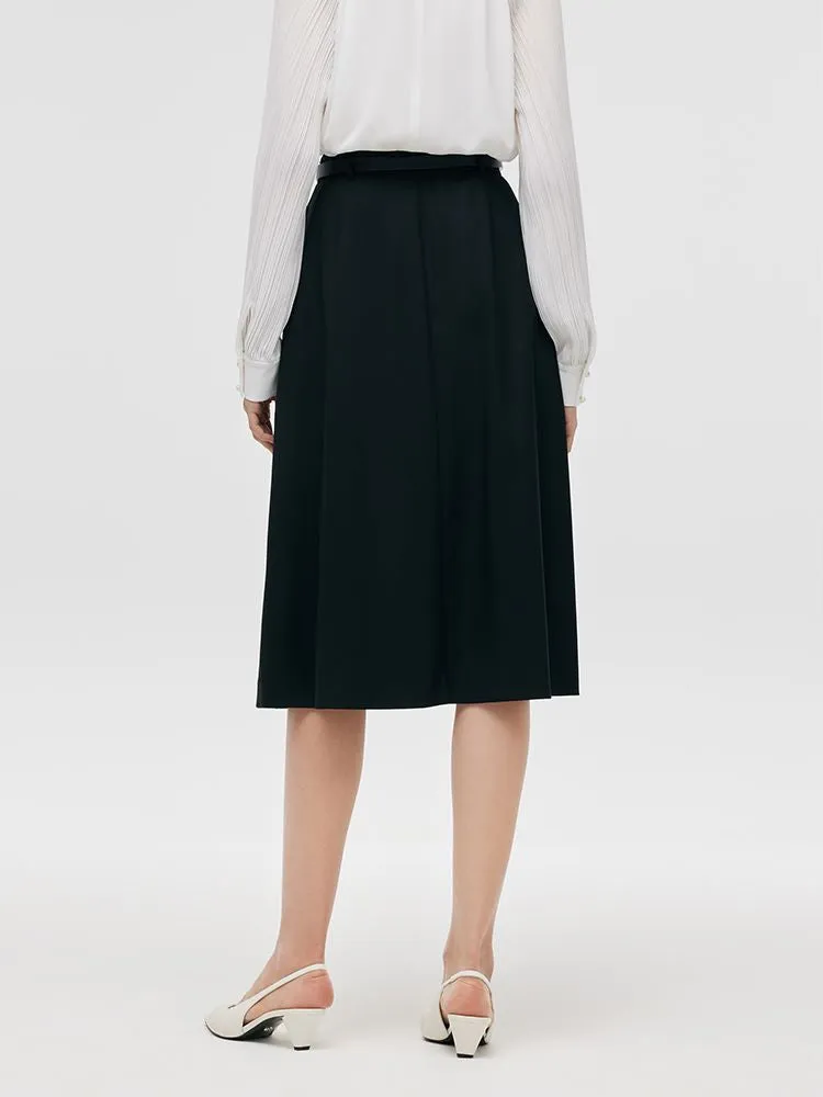 Pleated Women Half Skirt With Belt