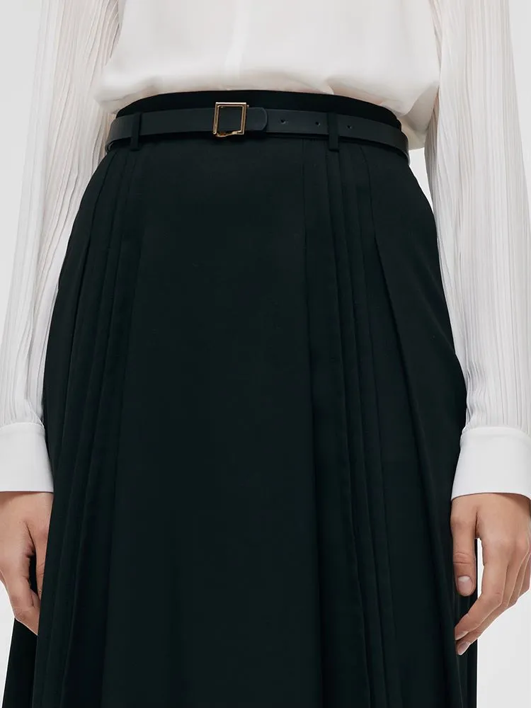 Pleated Women Half Skirt With Belt