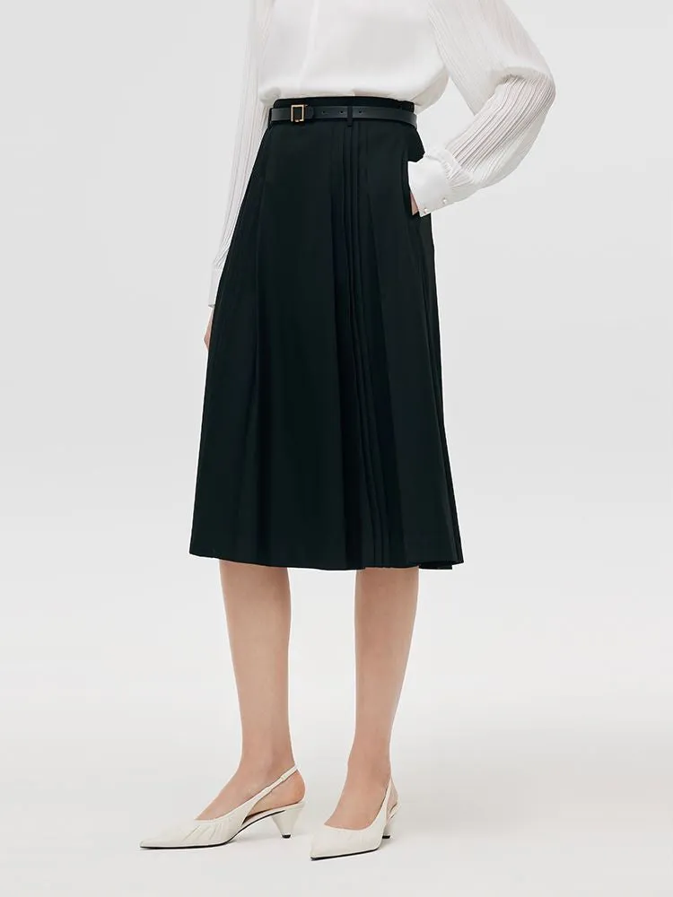 Pleated Women Half Skirt With Belt