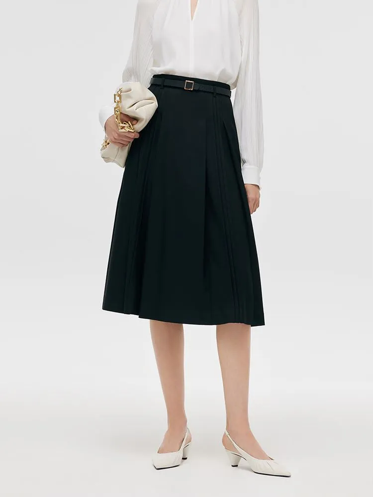 Pleated Women Half Skirt With Belt