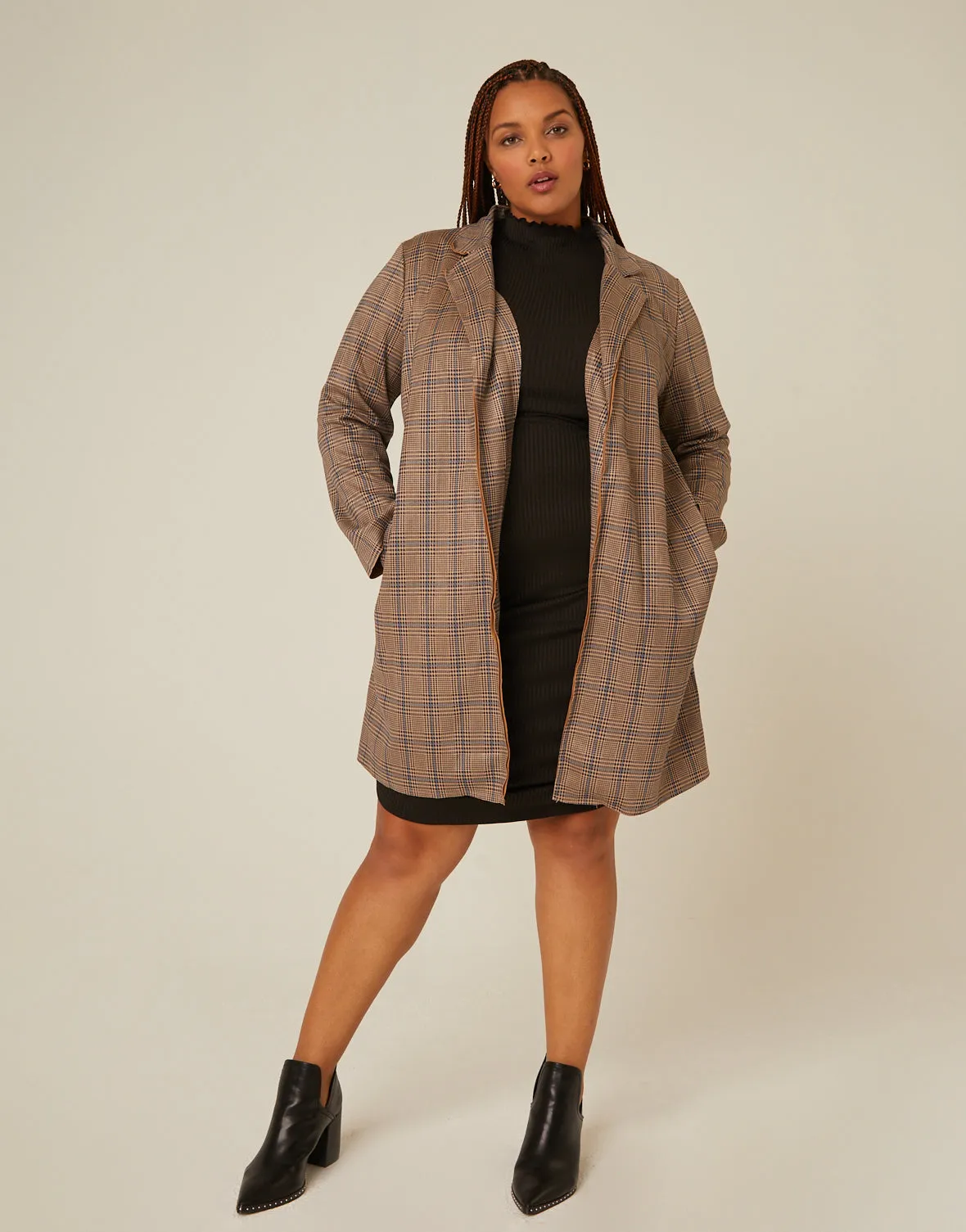 Plus Size Plaid Long Coat