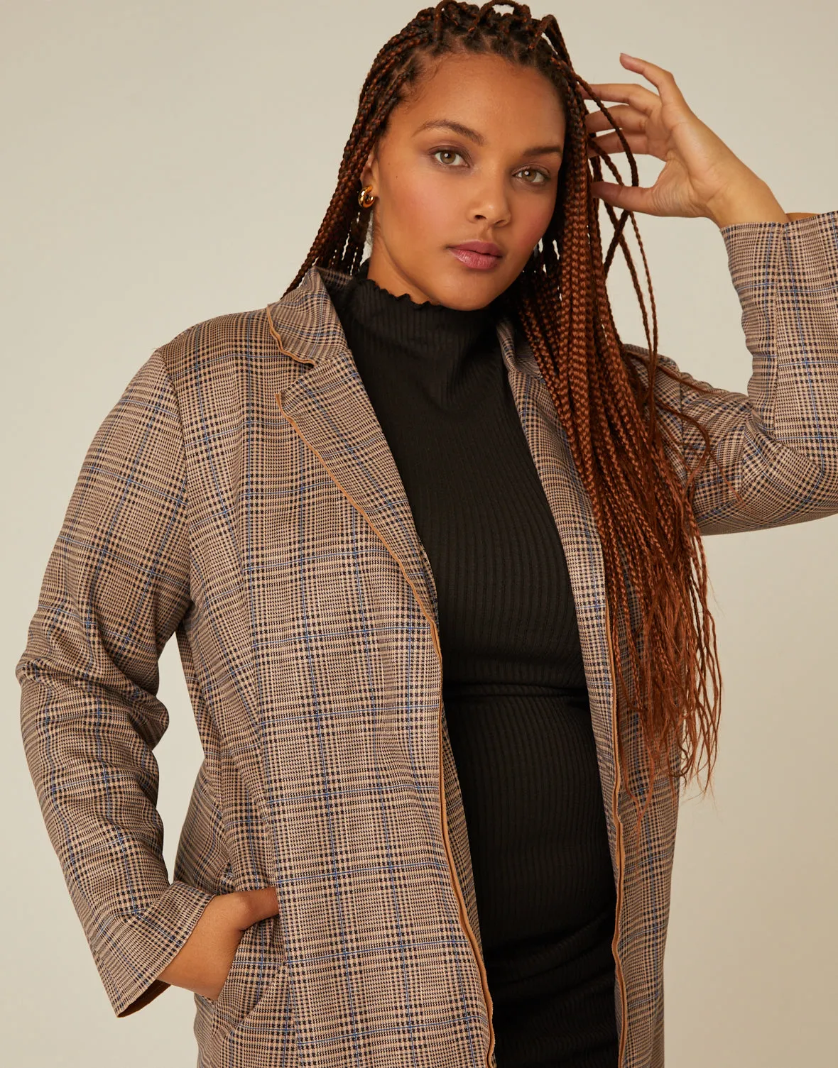 Plus Size Plaid Long Coat