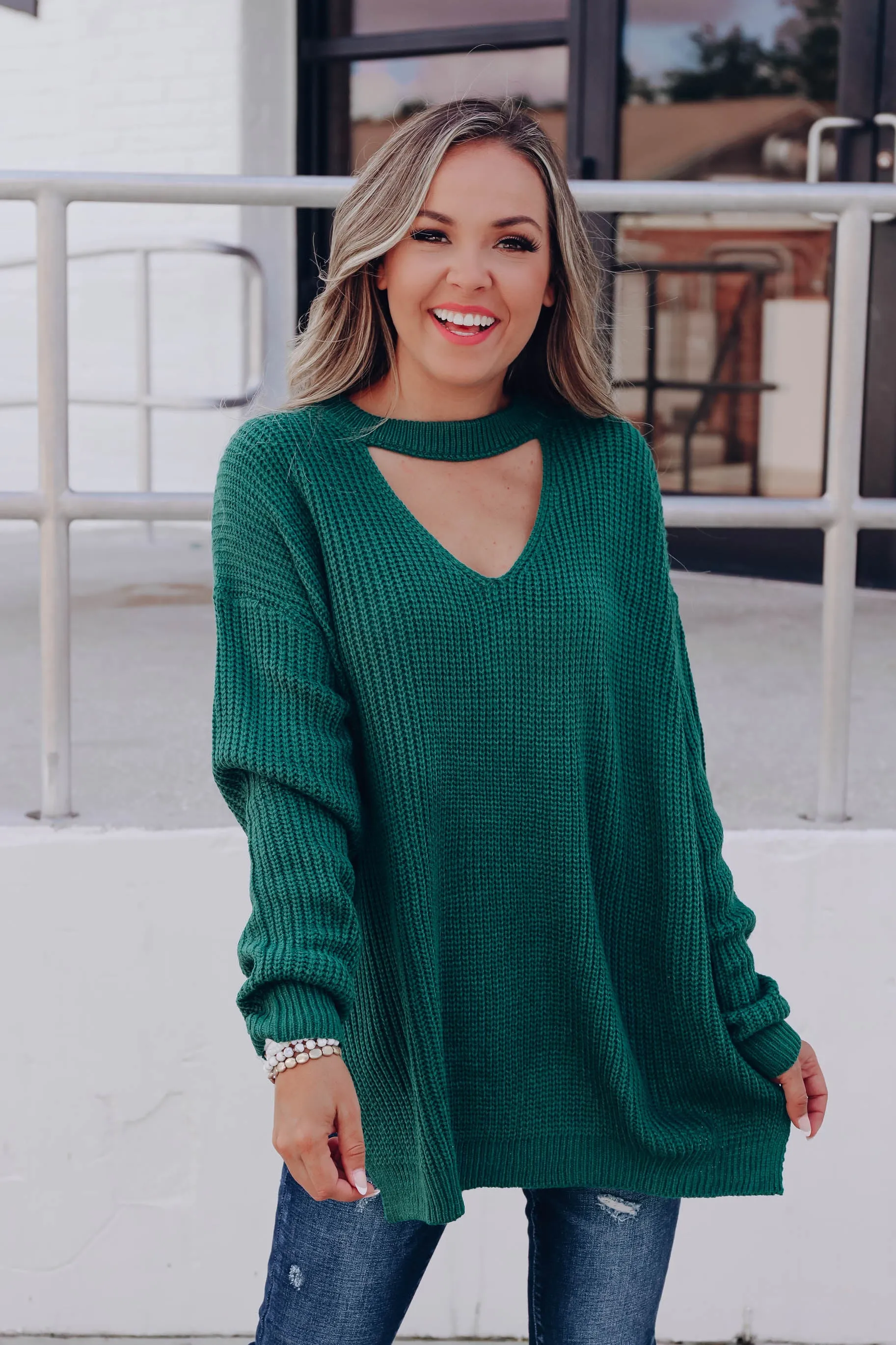 Pull Me Close Cutout Sweater - Green