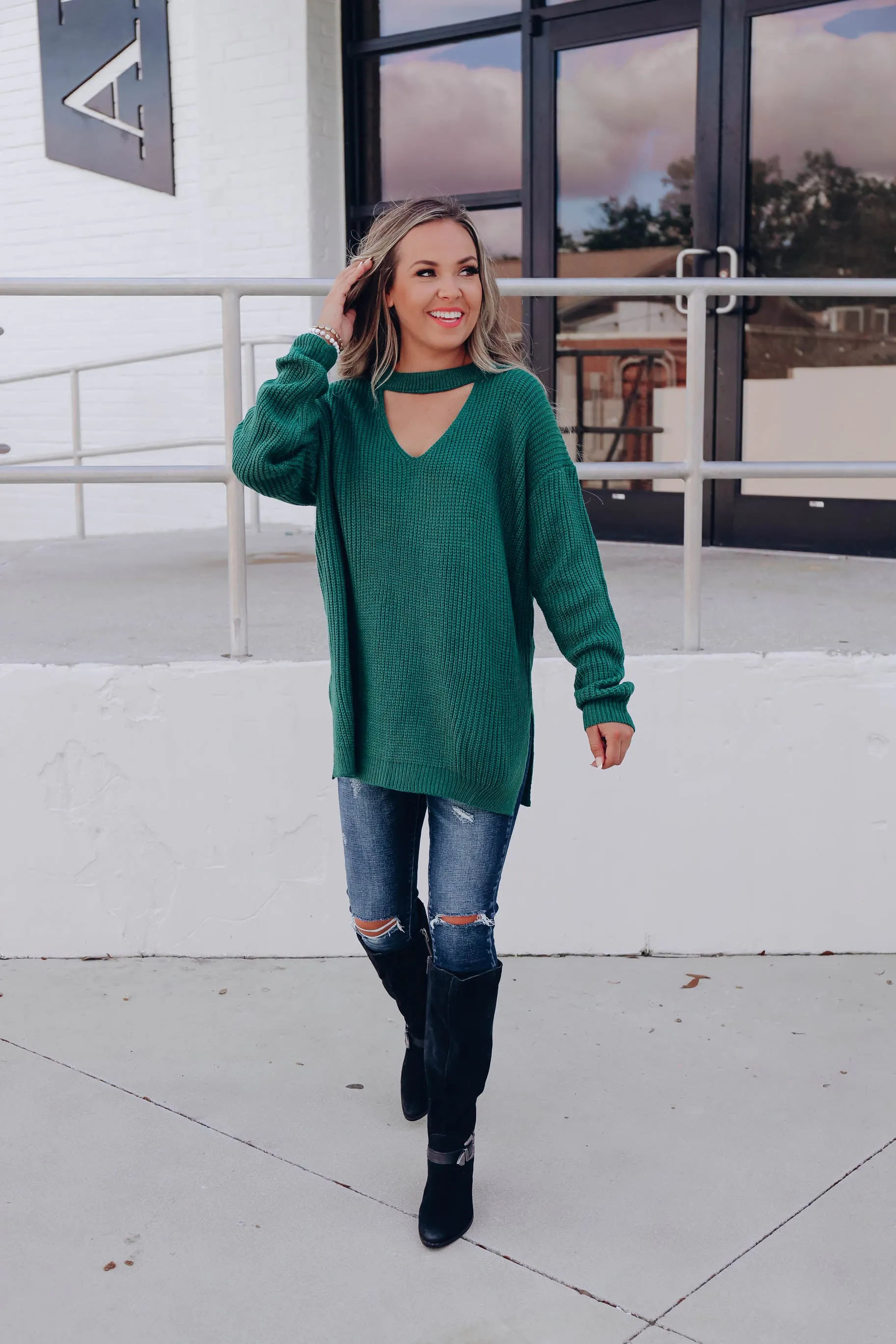 Pull Me Close Cutout Sweater - Green