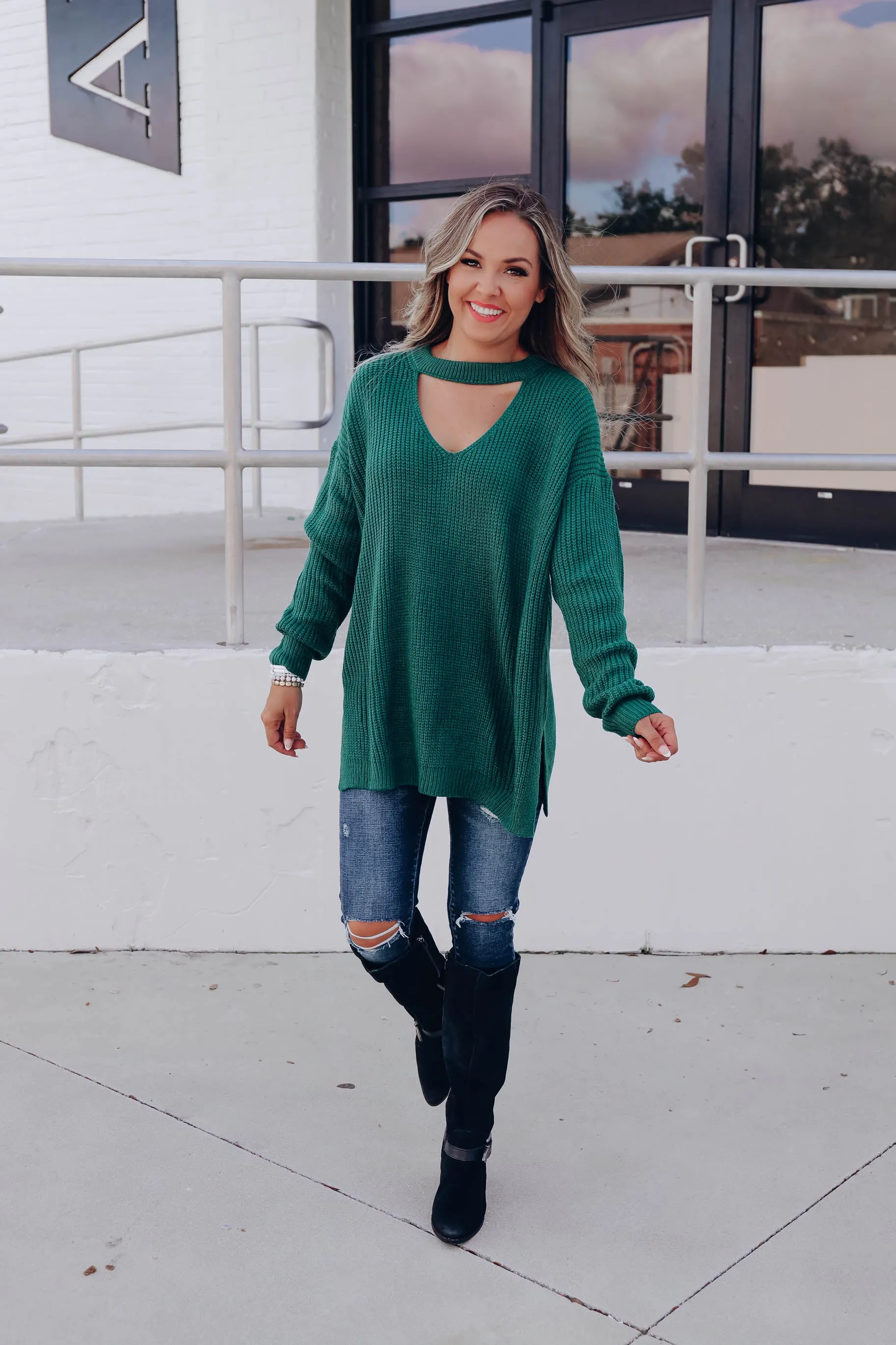 Pull Me Close Cutout Sweater - Green