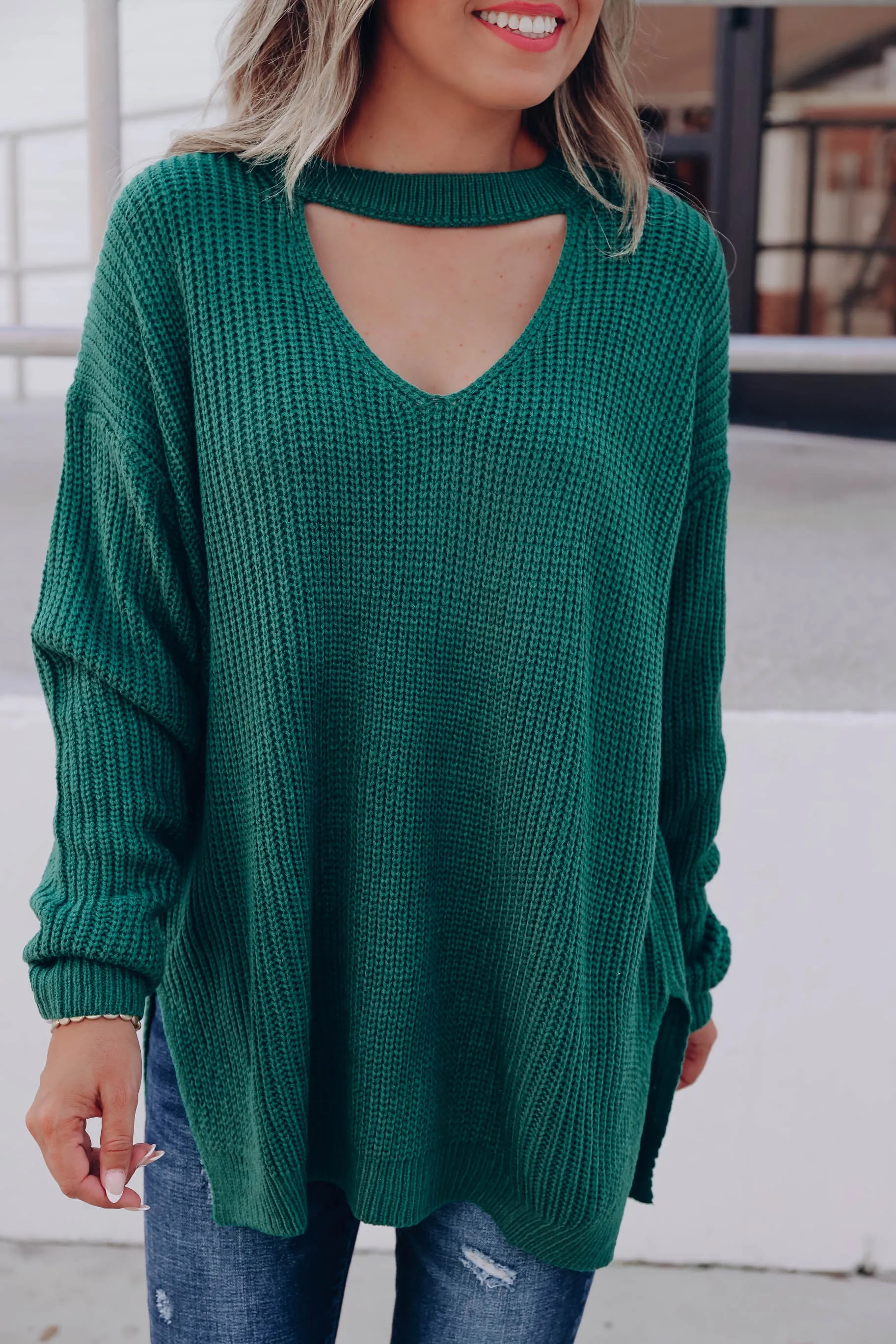 Pull Me Close Cutout Sweater - Green