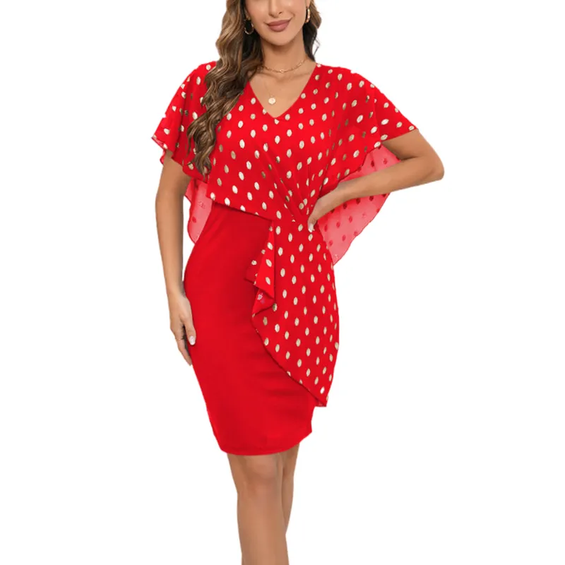 Red Bodycon Mini Dress with Gilded Smock