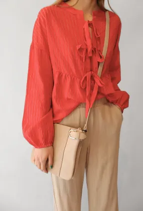 RED TIE FRONT BLOUSE