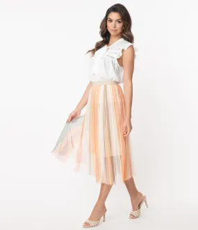 Retro Style Multicolor Stripe Pleated Tulle Skirt