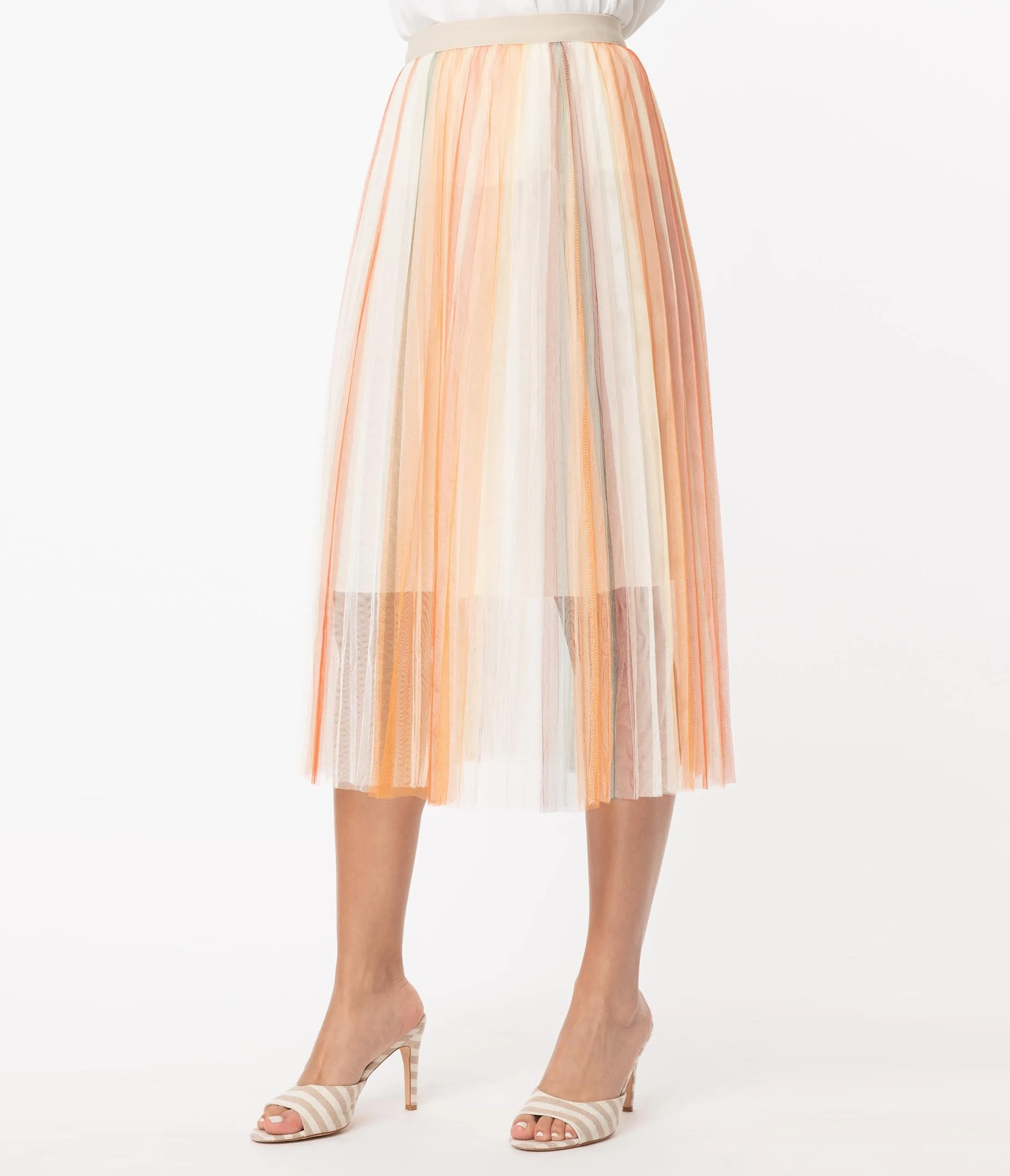 Retro Style Multicolor Stripe Pleated Tulle Skirt