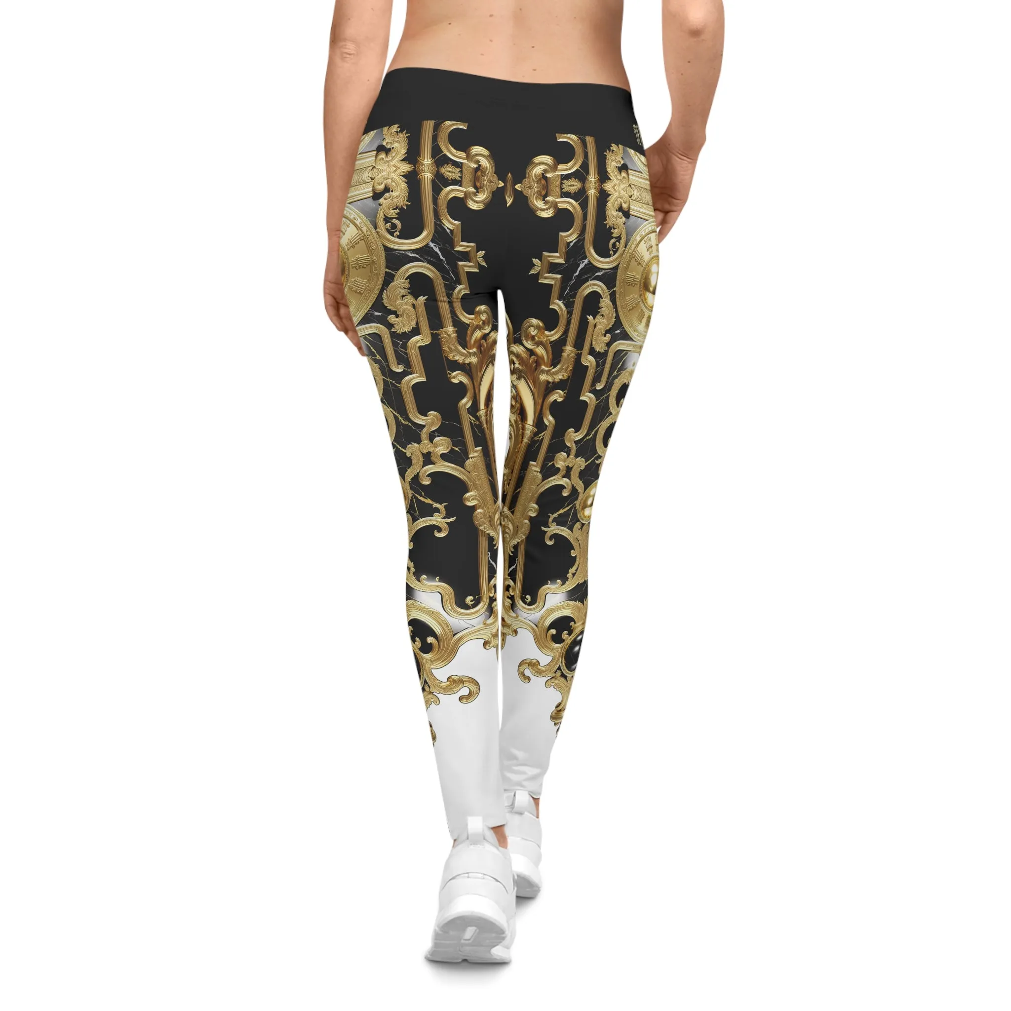 Roman Baroque Leggings Women Ornate Leggings Spandex Casual Wear Leggings Black n White Leggings | X3451