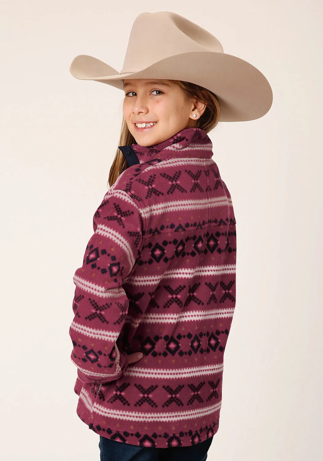 Roper Kids Girls Aztec Print Red Polyester Fleece Pullover