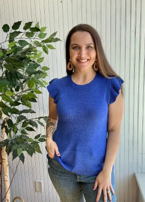 Royal Blue Short Sleeve Lightweight Sweater