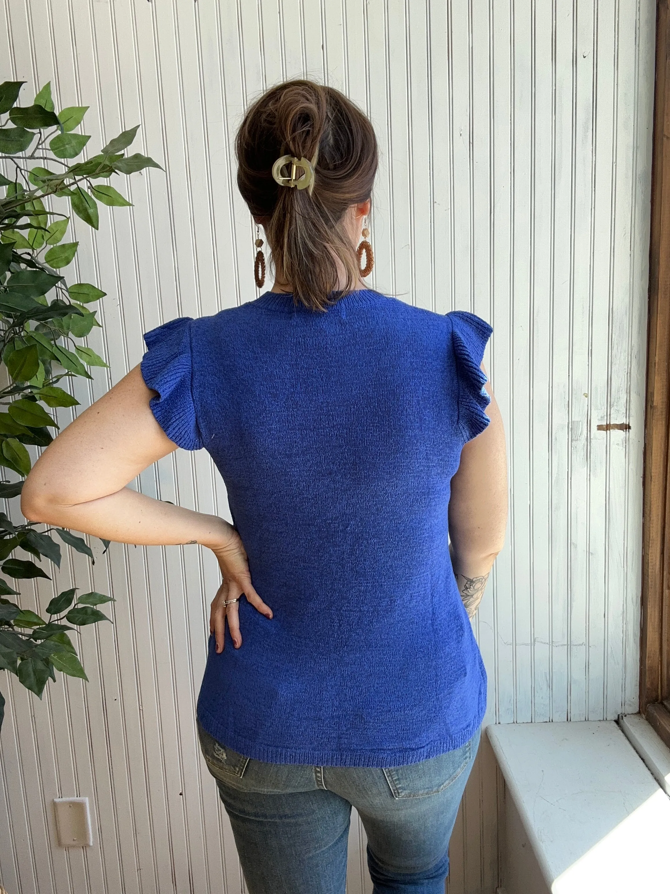 Royal Blue Short Sleeve Lightweight Sweater