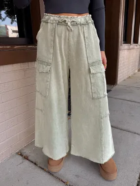 Sage Cargo Flowy Cropped Pants