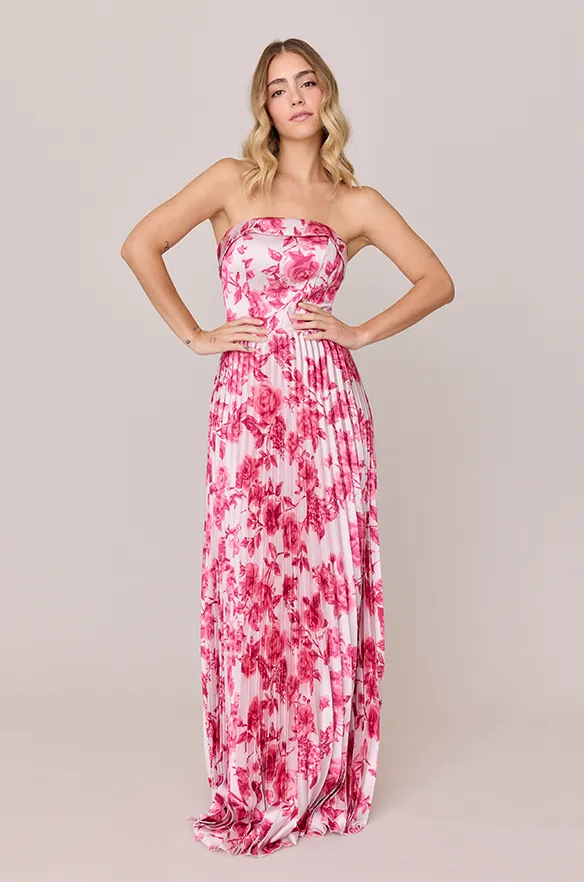 Saylor Satin Pleated Floral Print Dress | Made To Order