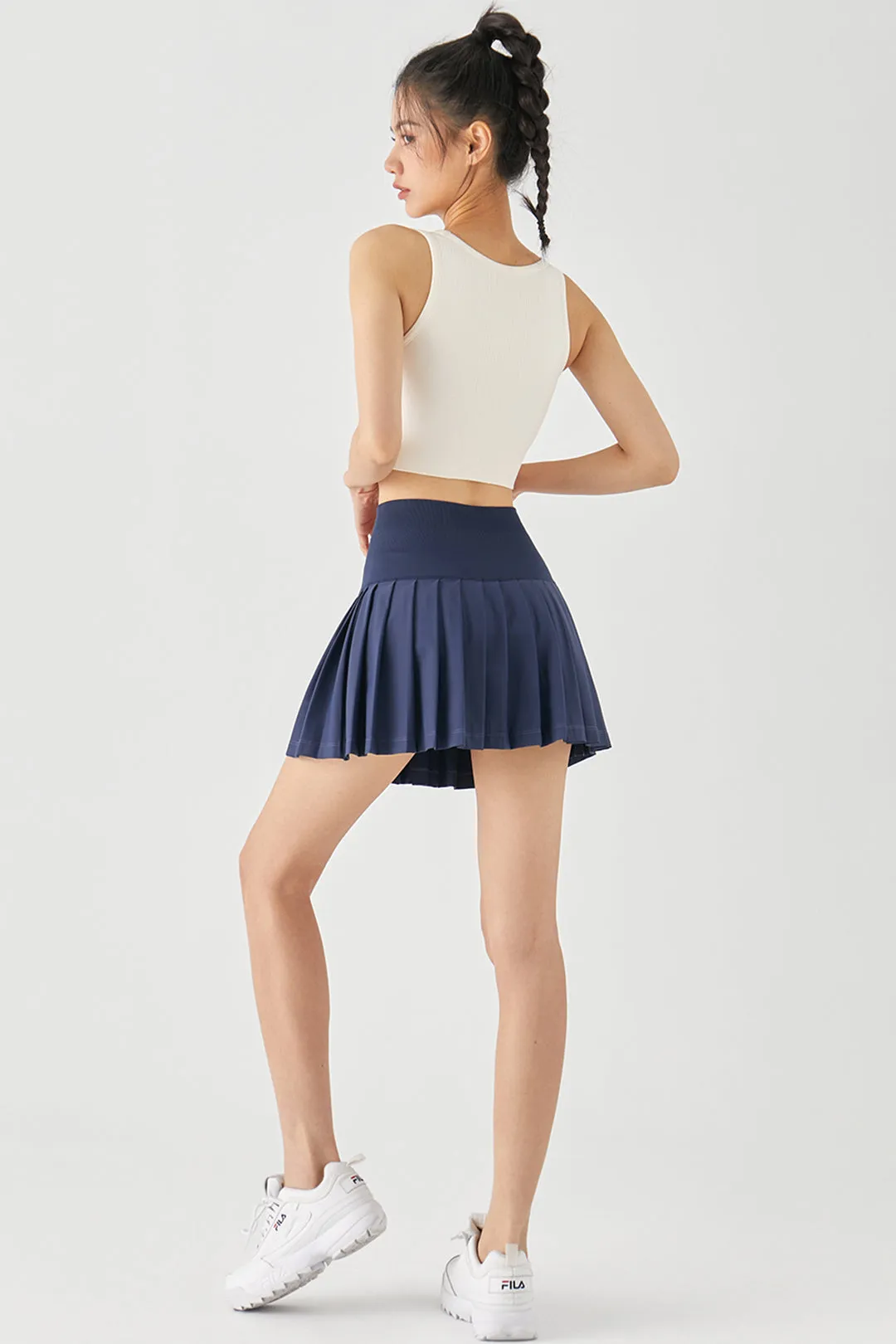 Seamless High-Waisted Pleated Skirt with Built-in Shorts