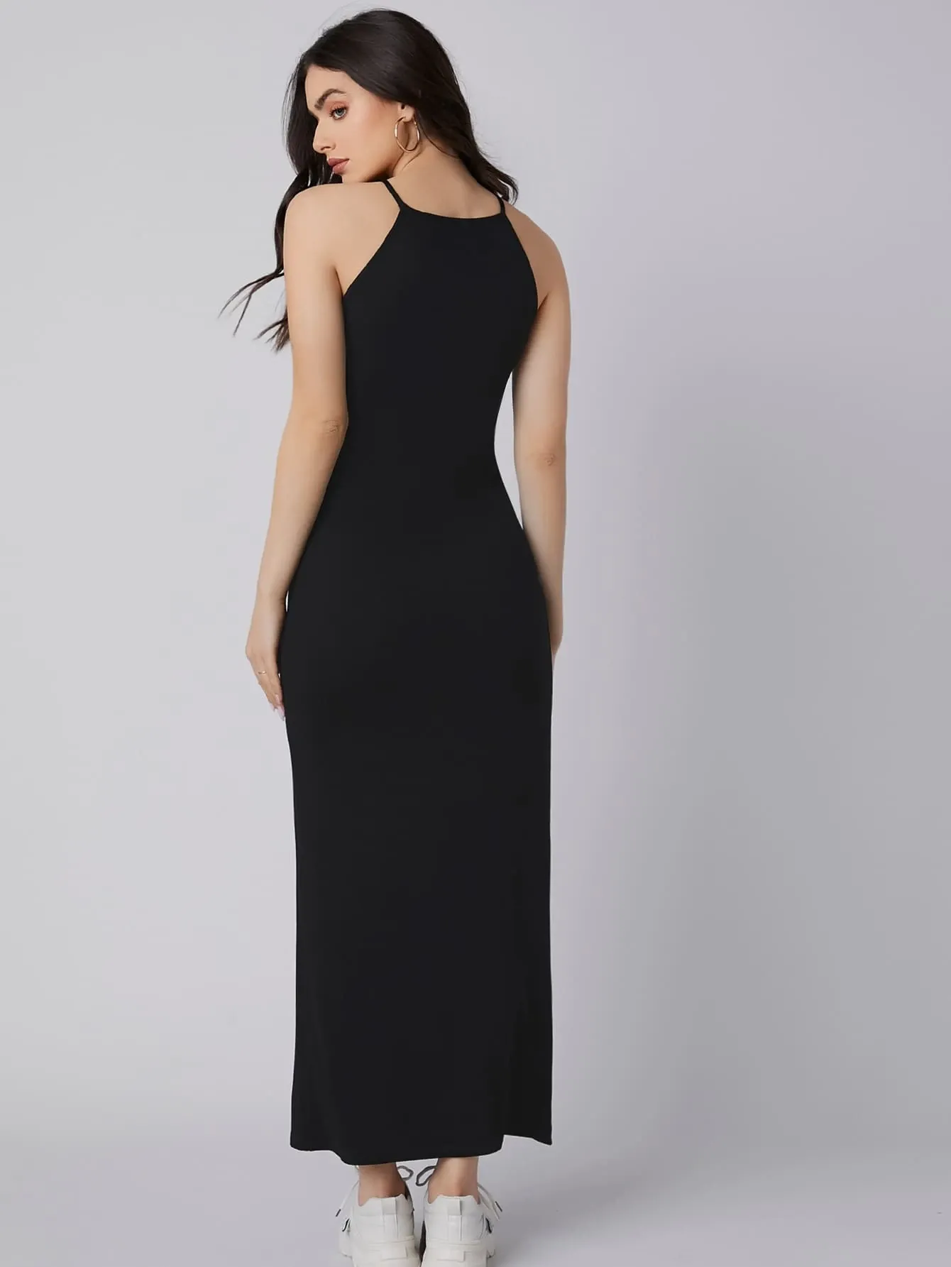 Solid Halter Dress Black