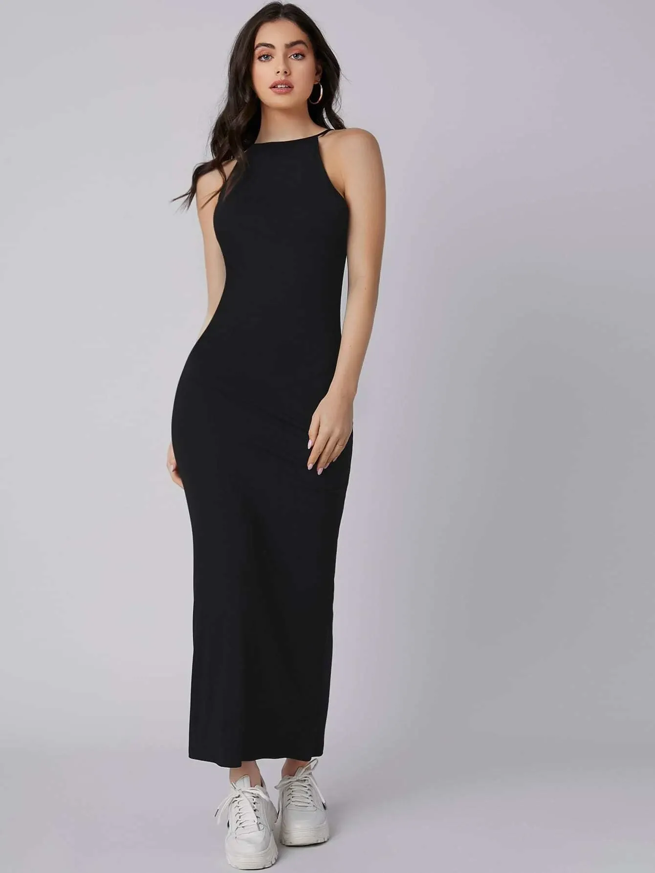 Solid Halter Dress Black