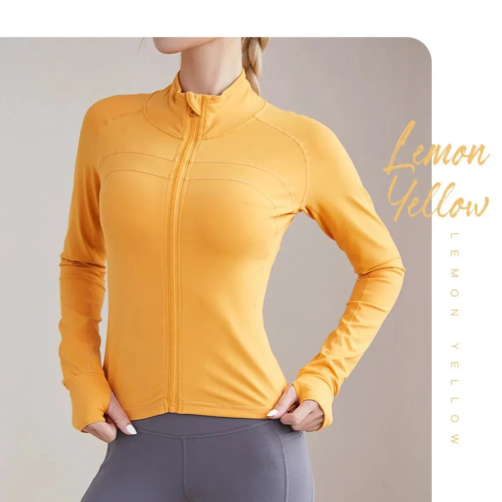 Sports Coat Zipper Yoga Wear With Thumb Sleeve Casual Sports Top Running Fitness Wear Long Sleeves For Women