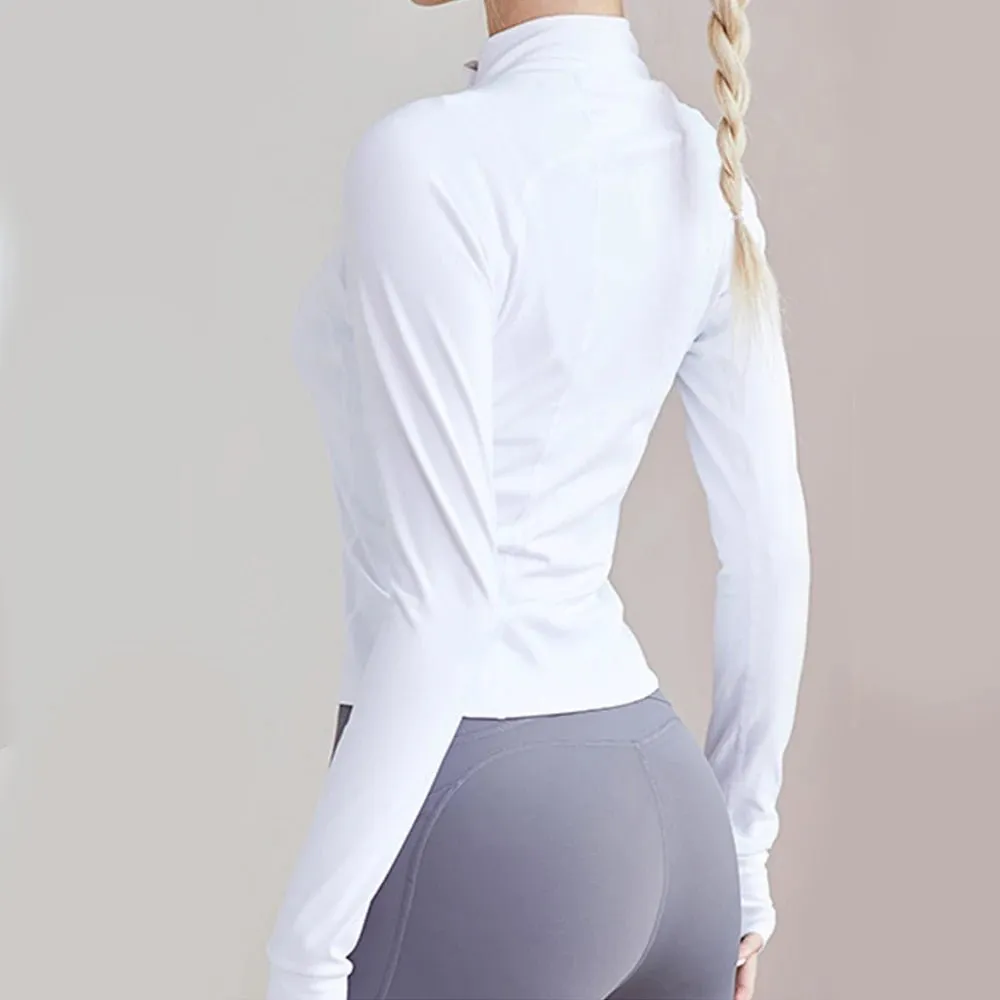 Sports Coat Zipper Yoga Wear With Thumb Sleeve Casual Sports Top Running Fitness Wear Long Sleeves For Women