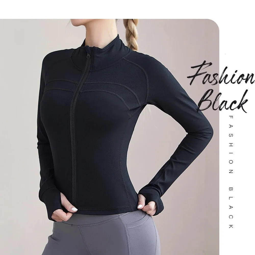 Sports Coat Zipper Yoga Wear With Thumb Sleeve Casual Sports Top Running Fitness Wear Long Sleeves For Women