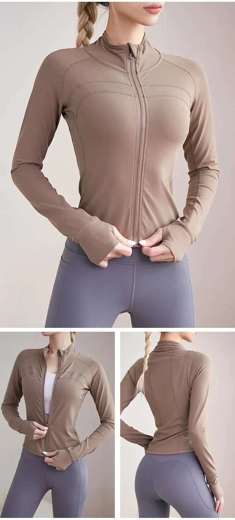 Sports Coat Zipper Yoga Wear With Thumb Sleeve Casual Sports Top Running Fitness Wear Long Sleeves For Women