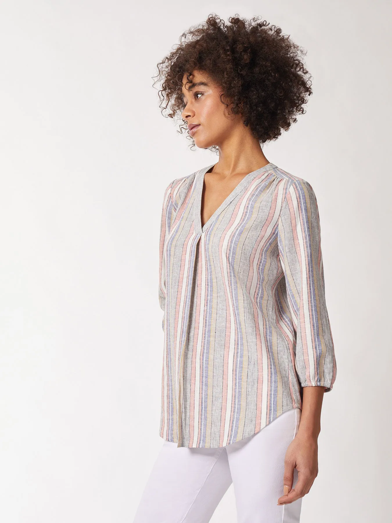 Striped V-Neck Pleated Kelly Blouse