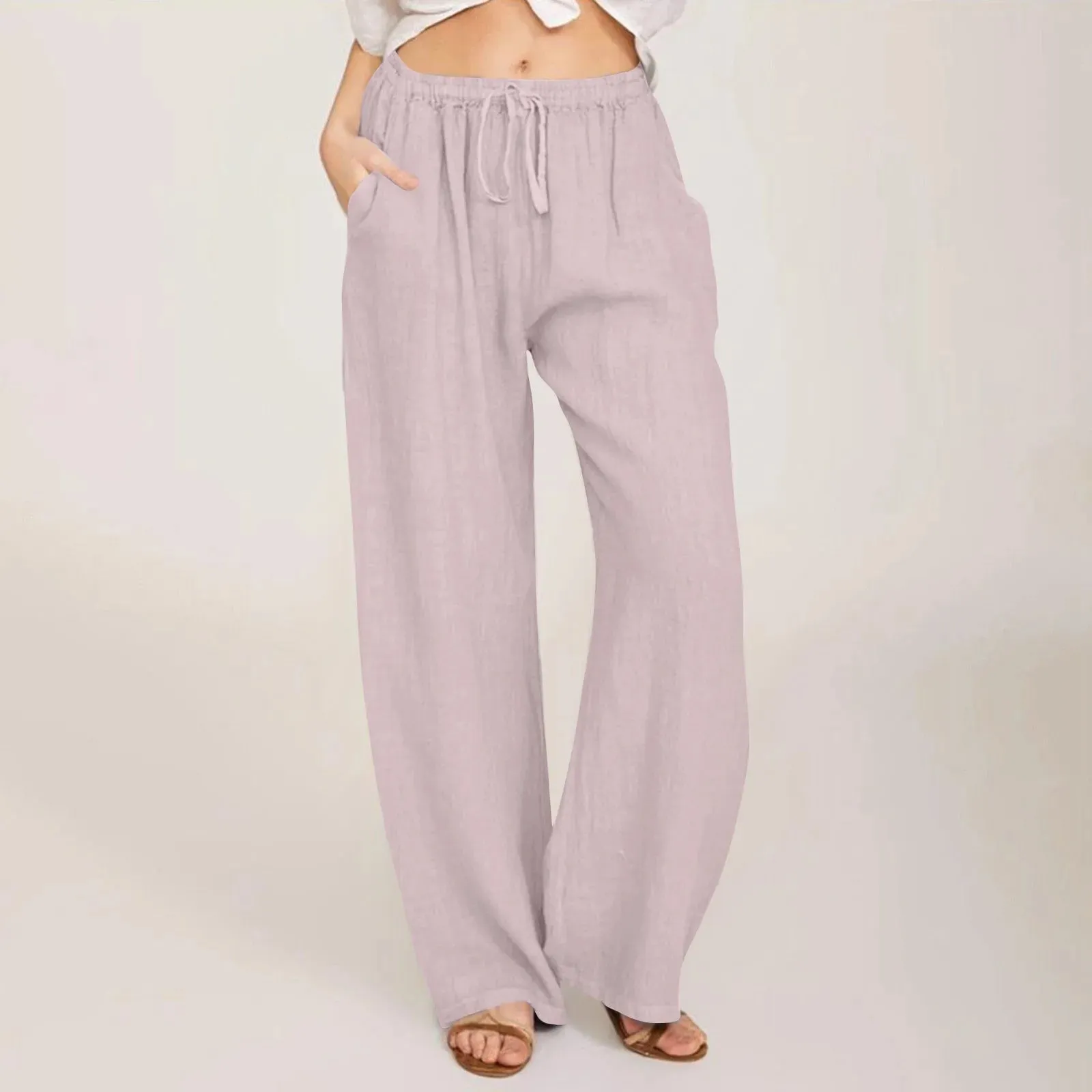 Summer Cotton Linen Wide Leg Pants for Women Pants Full Length Casual Pants Female Solid Loose High Waist Straight Trousers