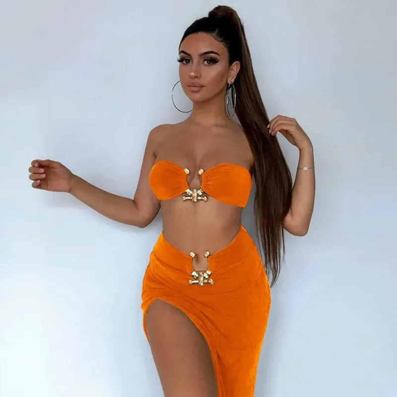 Summer Strapless Slim Two piece Dress